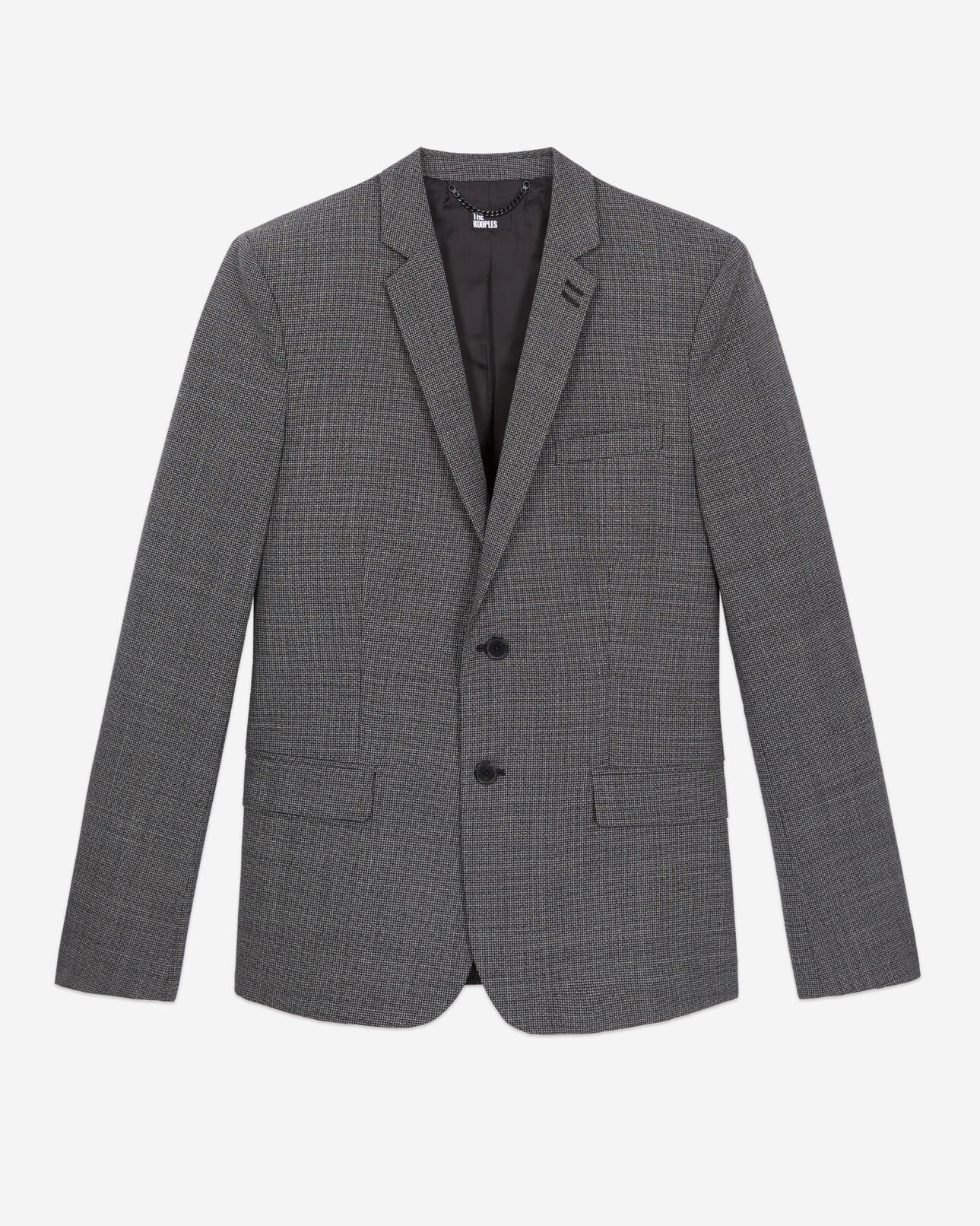 The Kooples HOMME BLACK-ECRU veste de costume noire en laine à micro motifs