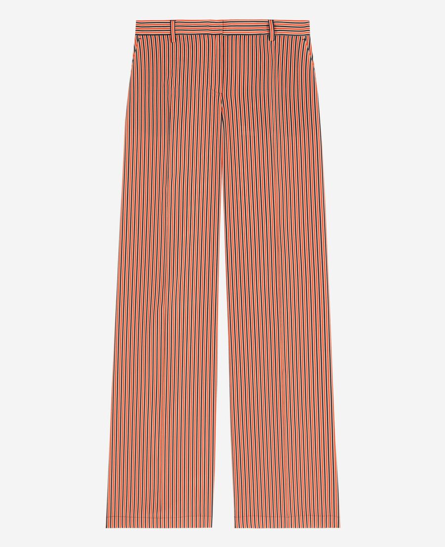 The Kooples FEMME DARK NAVY / FIRE RED pantalon large &agrave; rayures rouge et bleu