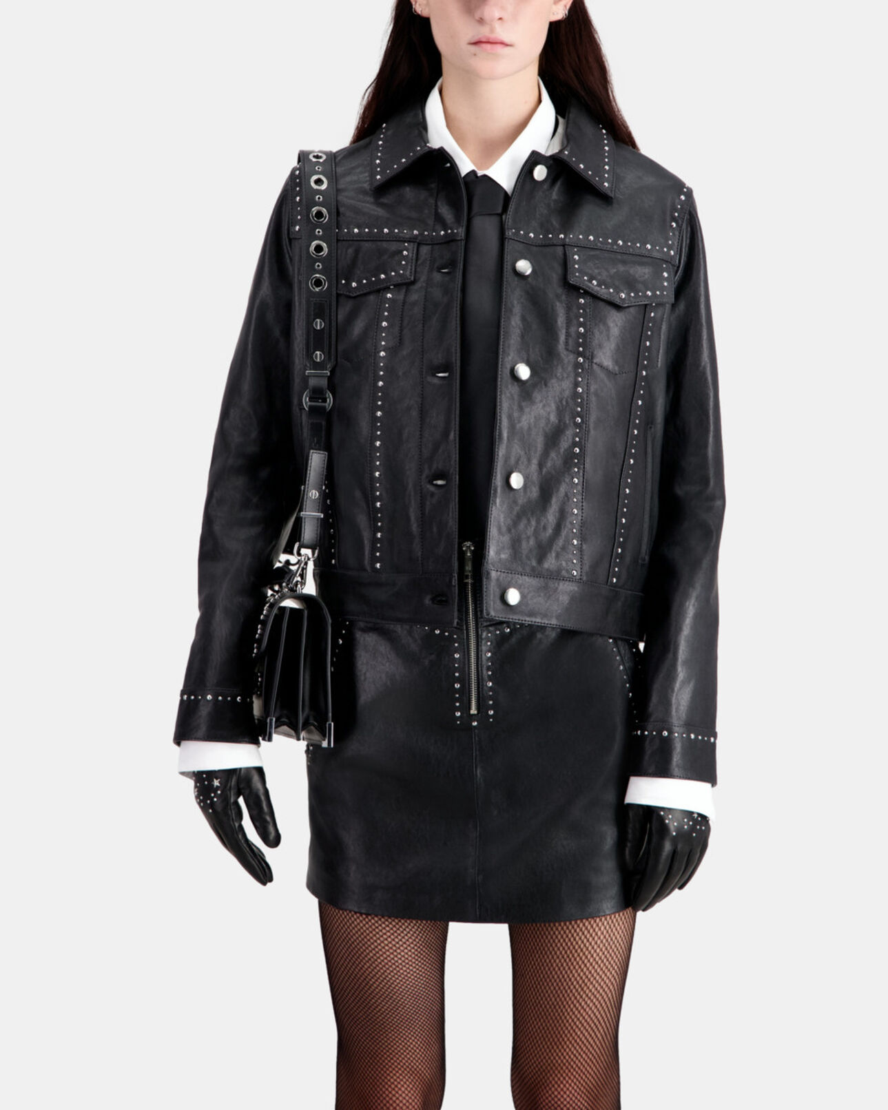 The Kooples FEMME BLACK veste en cuir noir avec clous
