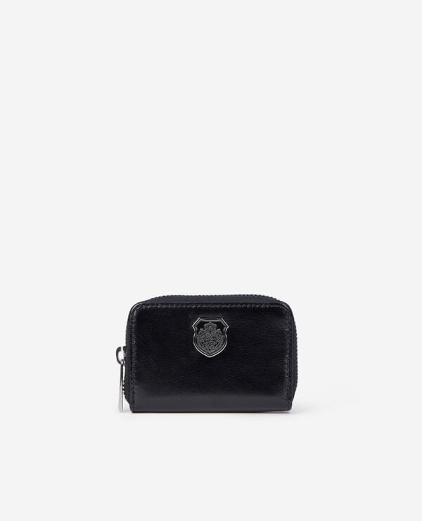The Kooples MIXED BLACK black leather blazon coin purse