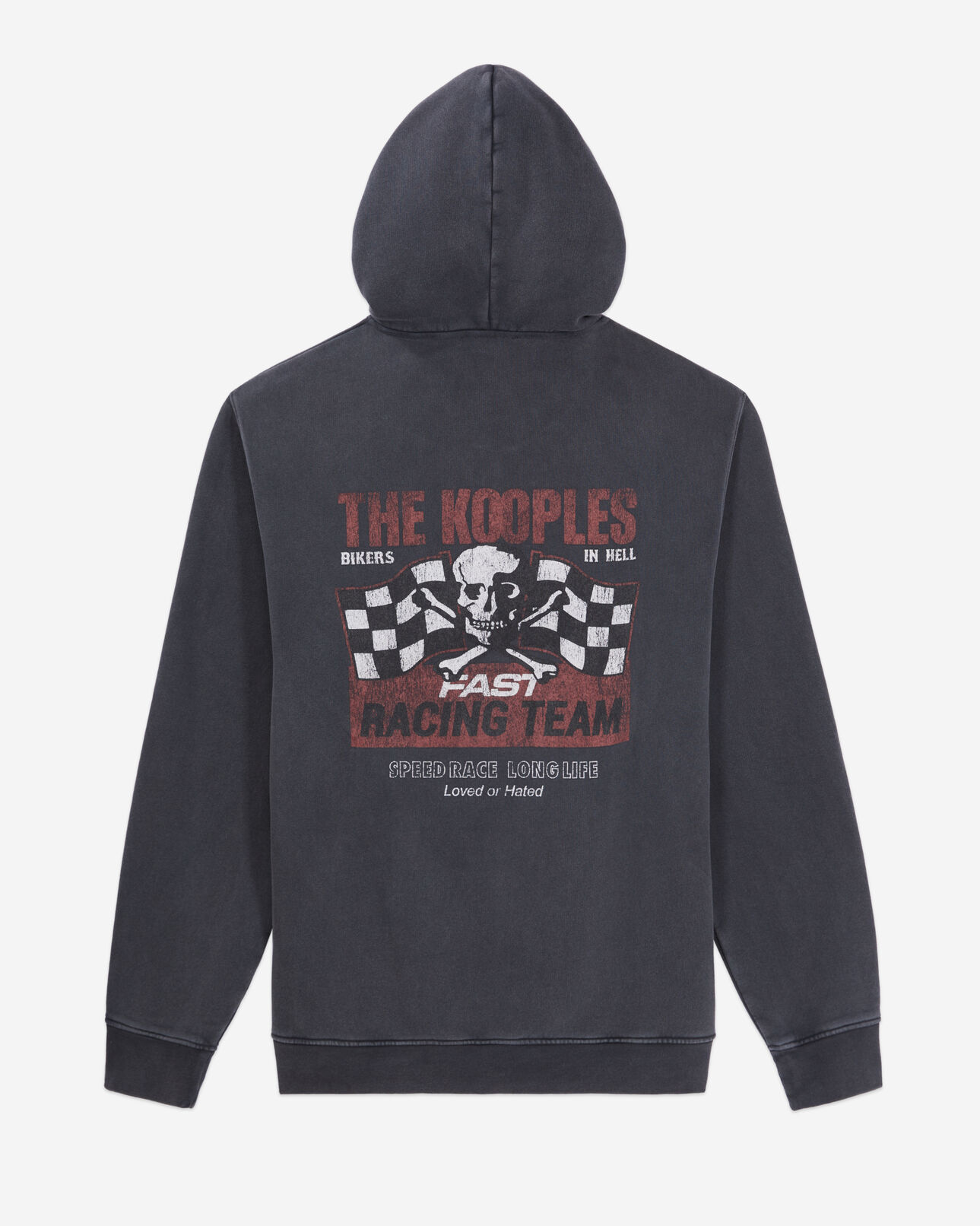 The Kooples HOMME BLACK WASHED sweatshirt homme à capuche noir avec sérigraphie racing skull