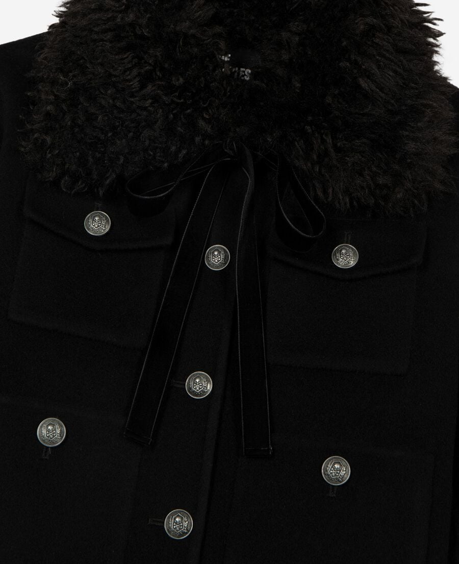 The Kooples F BLACK short black wool jacket with sherpa collar