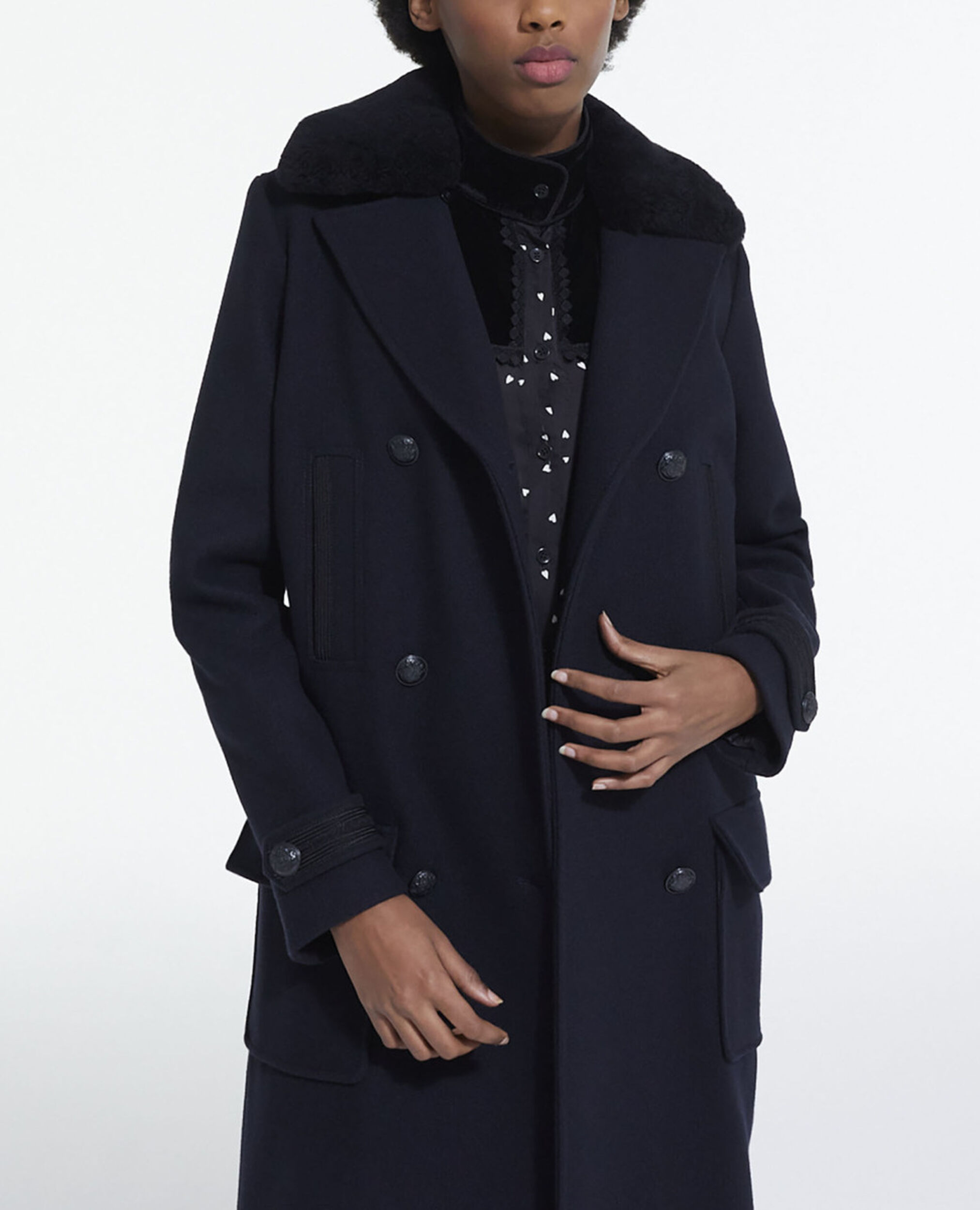 Navy blue wool coat, NAVY, hi-res image number null
