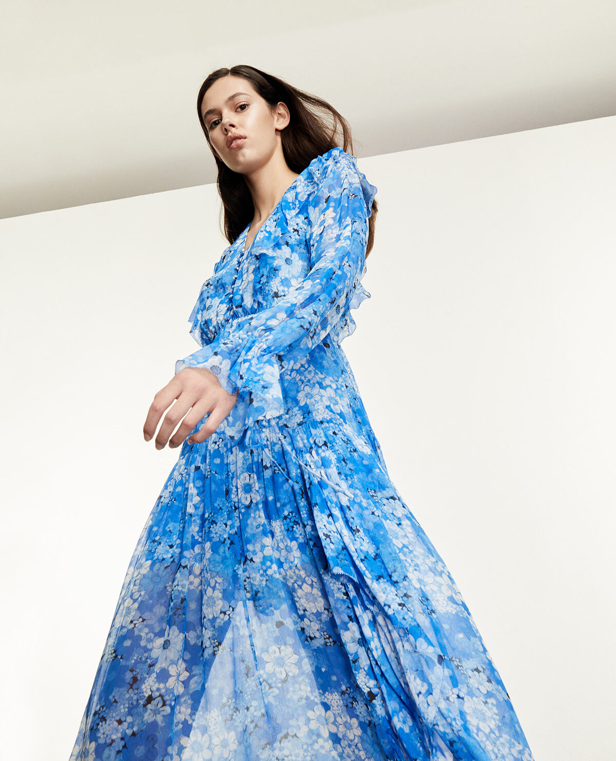 Robe longue bleue imprim fleuri The Kooples
