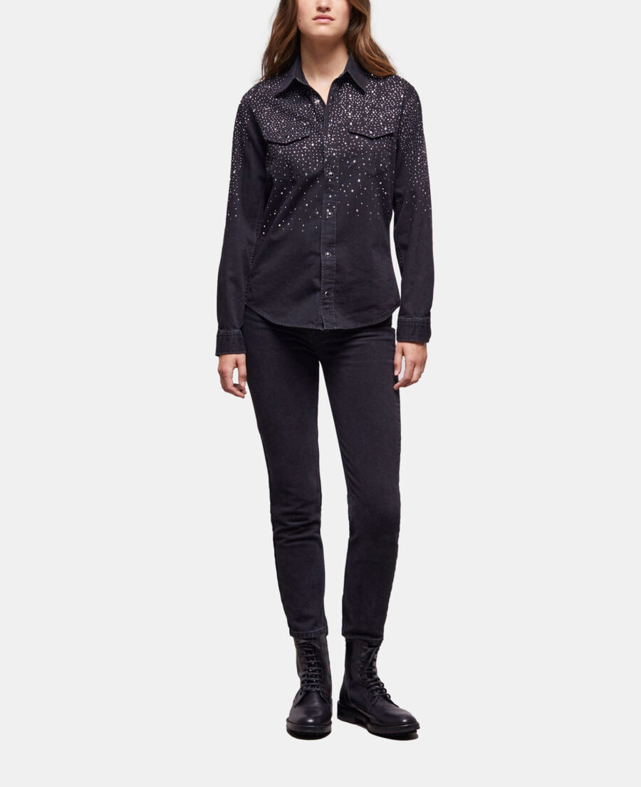 black shirt with rhinestone details
