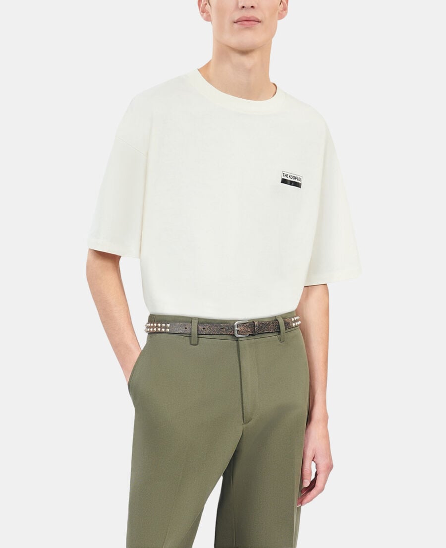 The Kooples HOMME BROWN ceinture fine en cuir marron avec spikes