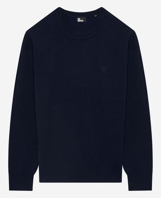 The Kooples HOMME NAVY pull col rond en laine double face marine