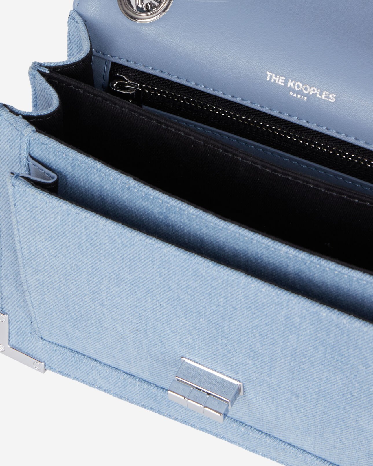 The Kooples DAMEN BLUE DENIM blaue emily tasche aus denim mit kette | the kooples