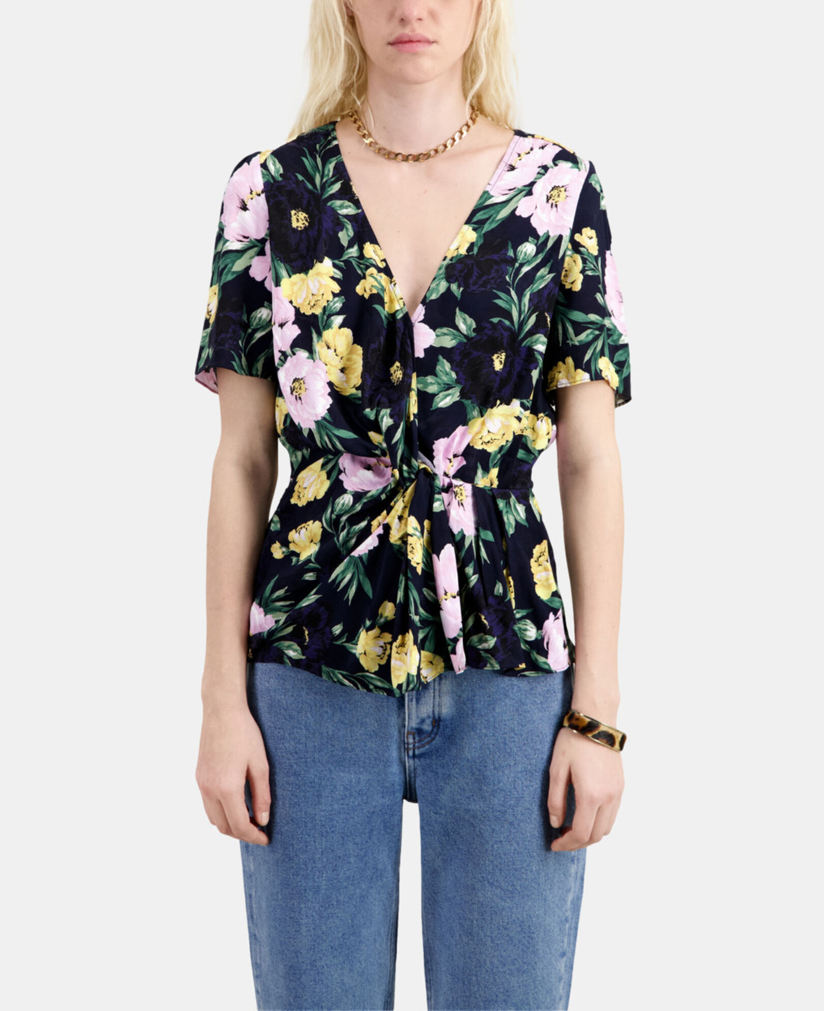 The Kooples DAMEN LIGHT PINK / DARK NAVY top mit print und drapierung