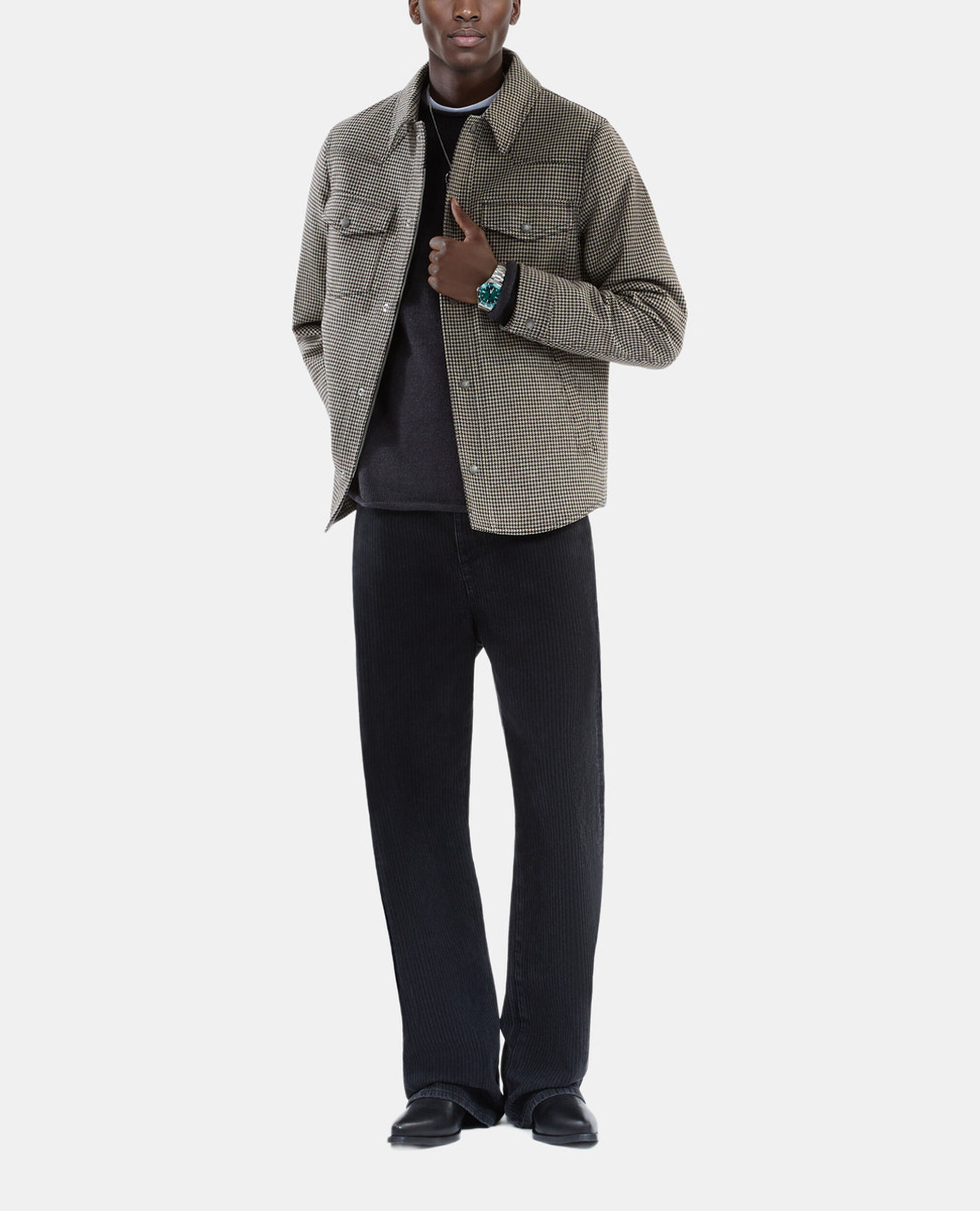 Blouson style surchemise pied de poule marron et écru, BROWN, hi-res image number null