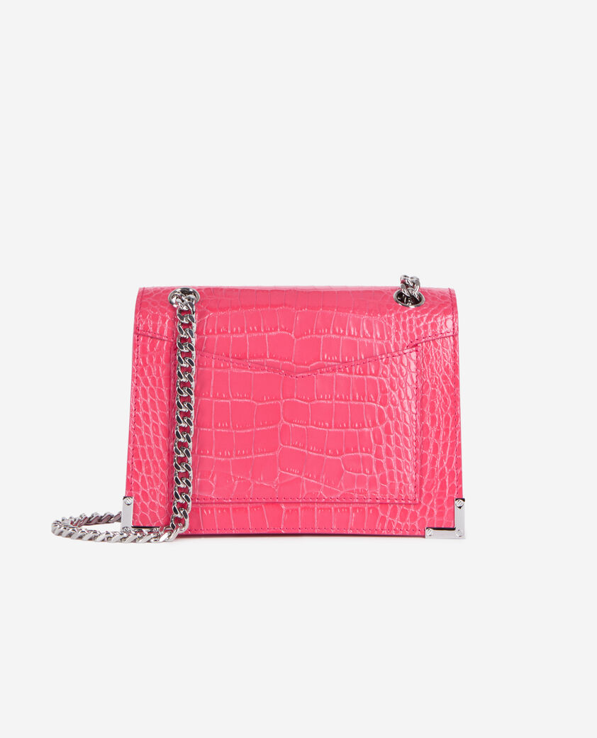The Kooples FEMME RETRO PINK sac emily cha&icirc;ne en cuir rose effet crocodile