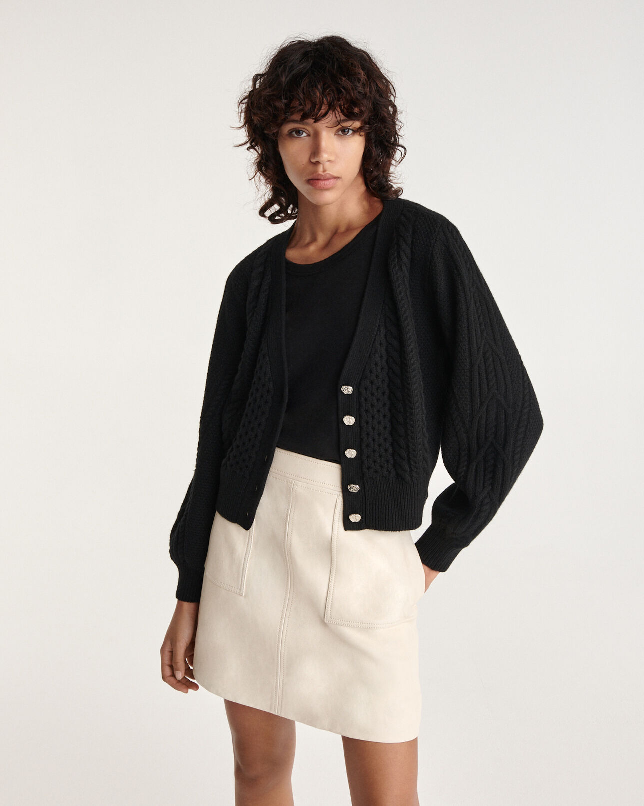 The Kooples WOMEN BLACK black wool cardigan with jewel buttons