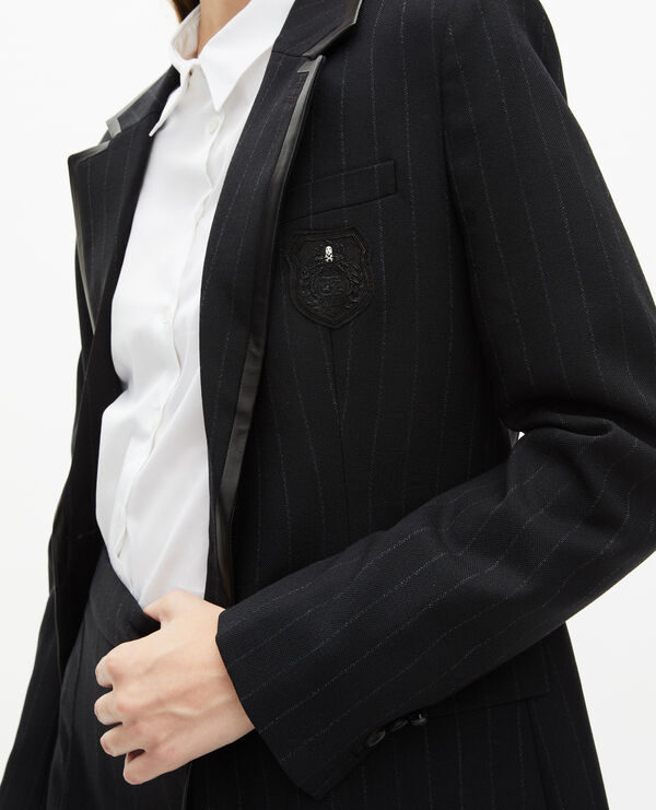 The Kooples FEMME BLACK veste à rayures tennis en laine mélangée noire