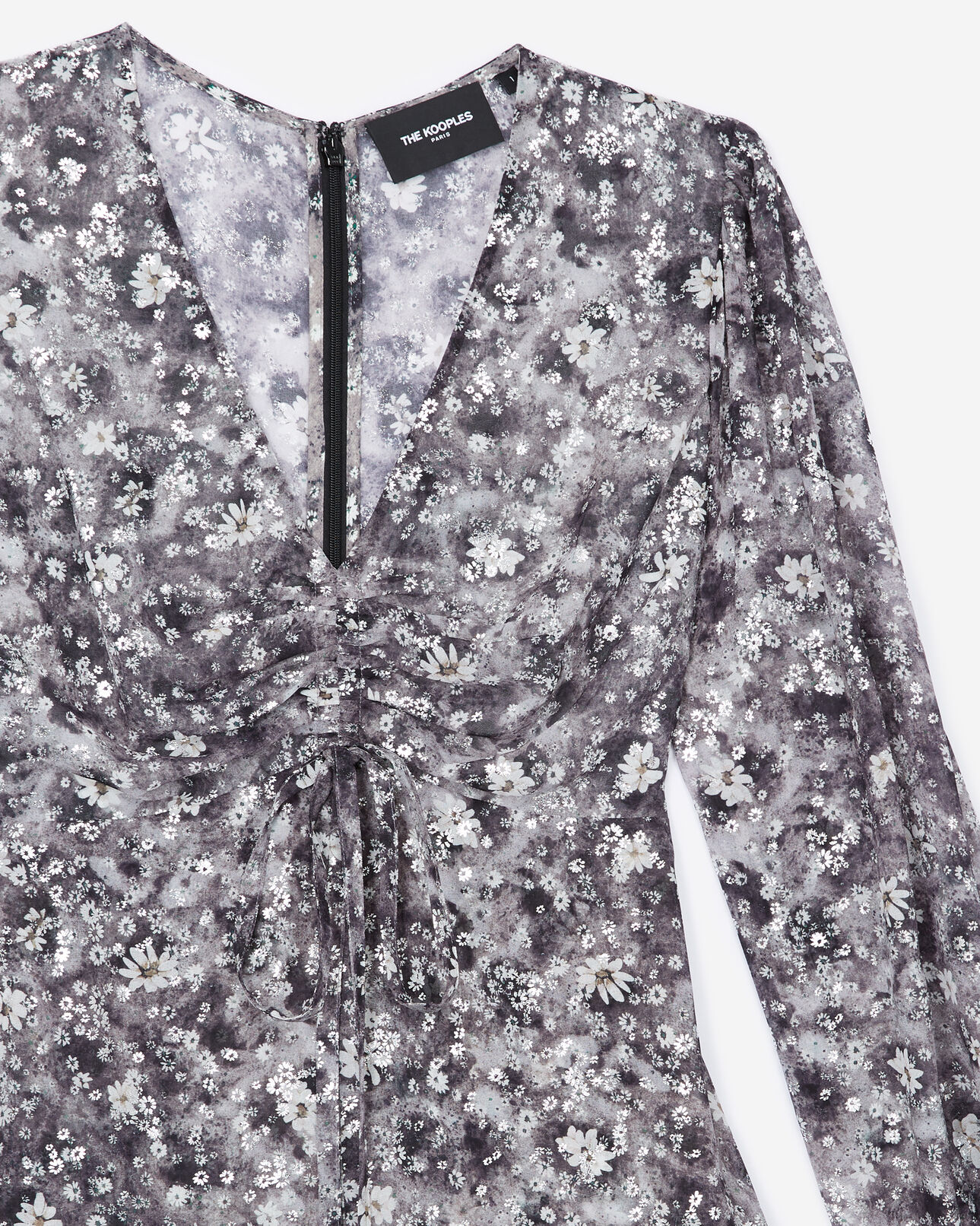 The Kooples FEMME BLACK-ECRU robe courte à décolleté froncé 
