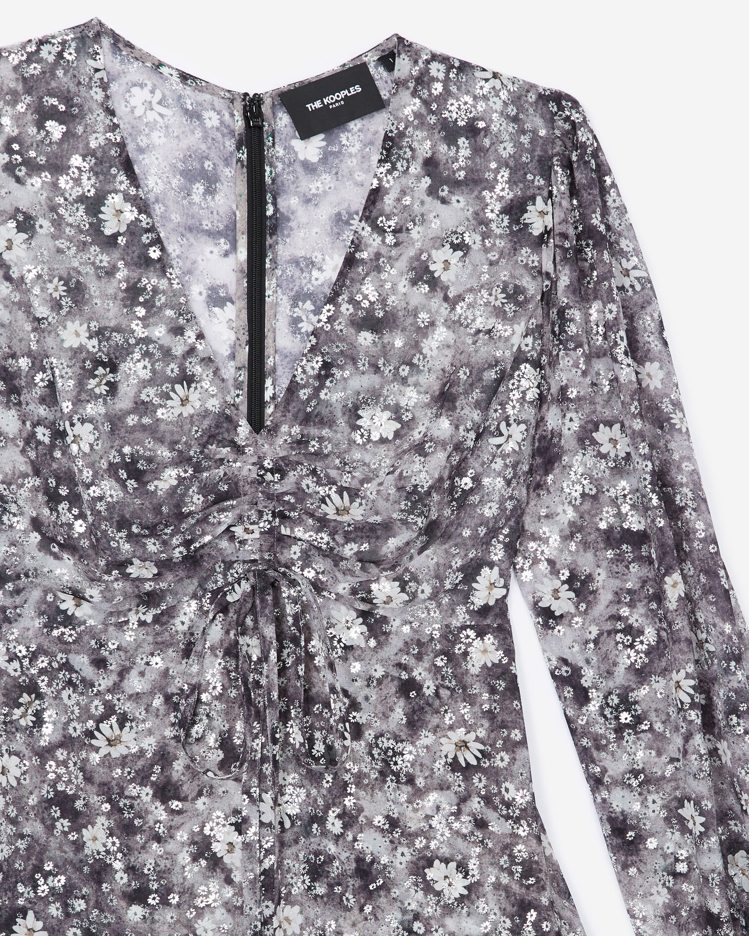 Robe courte à décolleté froncé , BLACK-ECRU, hi-res image number null