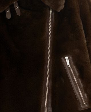 The Kooples FEMME CHOCOLATE blouson aviateur effet fourrure marron