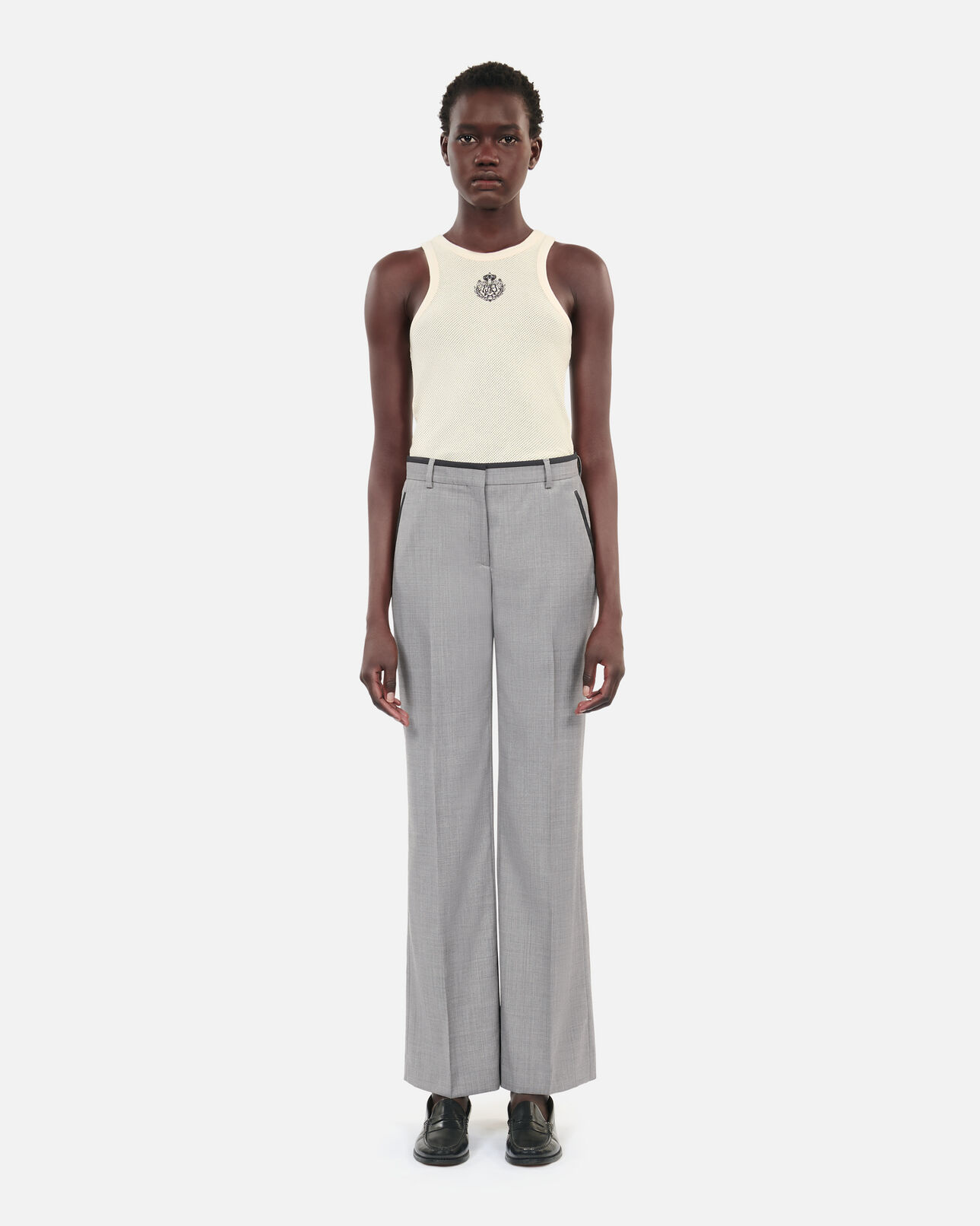 The Kooples WOMEN BEIGE MELANGE straight-legged tailored pants in taupe wool