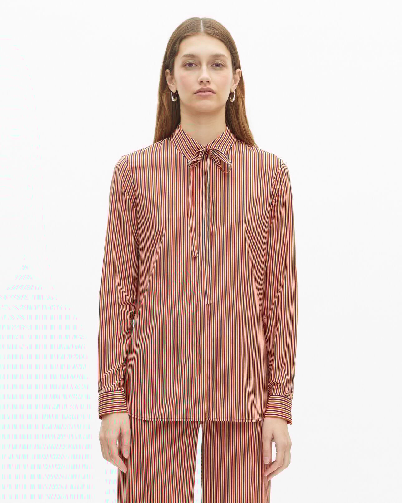 The Kooples F DARK NAVY / FIRE RED red and blue striped shirt