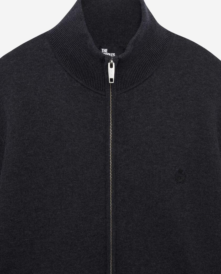 The Kooples MEN DARK GREY MELANGE double-sided wool cardigan with gray zip