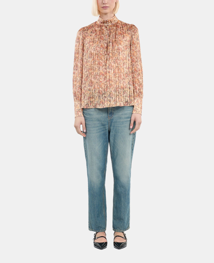 The Kooples FEMME CAMEL / BROWN top en soie imprim&eacute; fleuri
