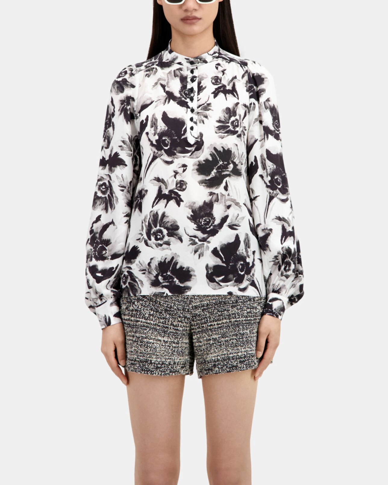 The Kooples WOMEN BLACK WHITE printed top with buttoning