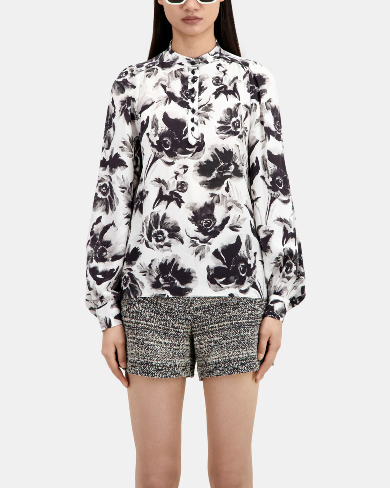 The Kooples WOMEN BLACK WHITE printed top with buttoning