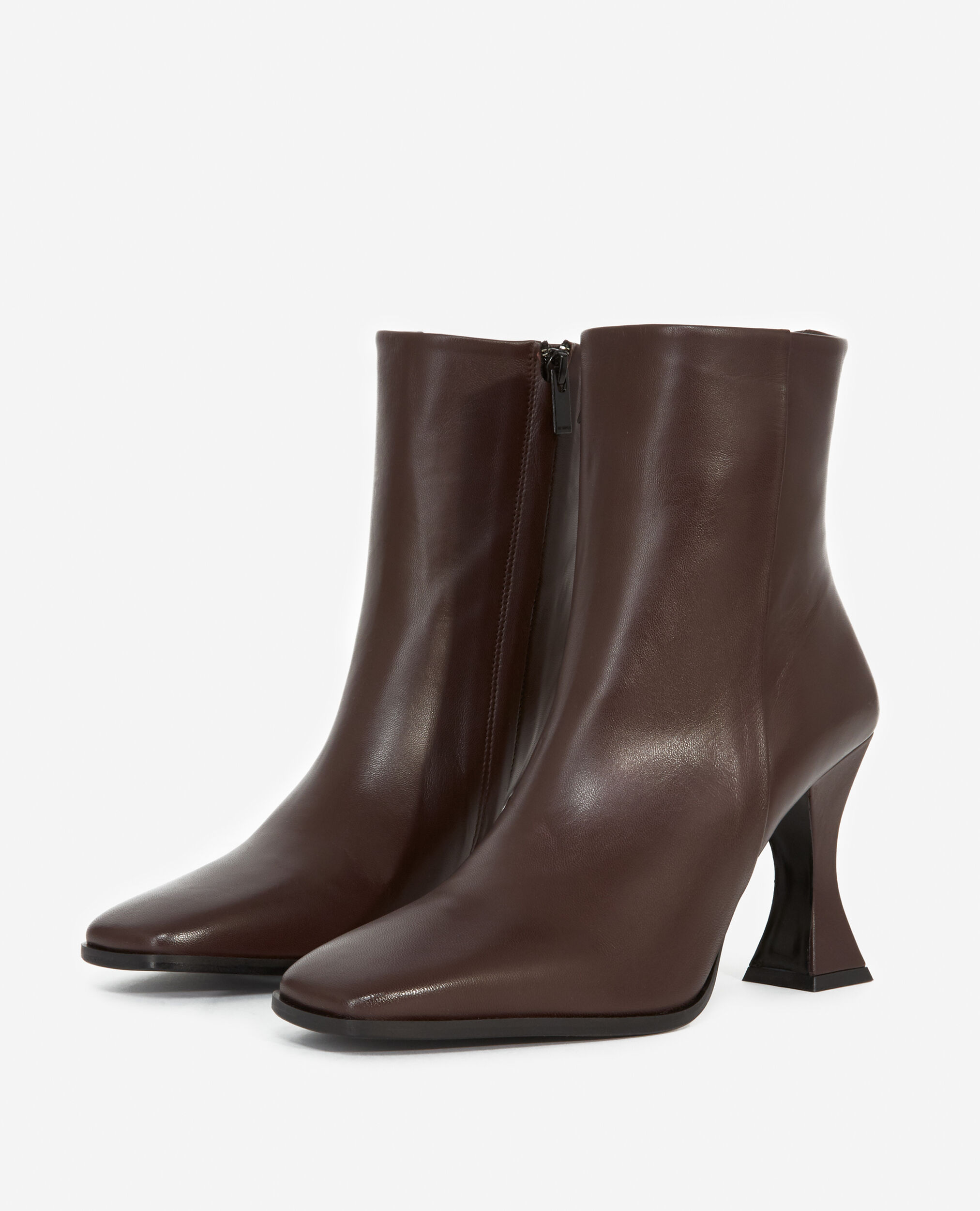 Brown leather boots with shaped heel, BROWN, hi-res image number null