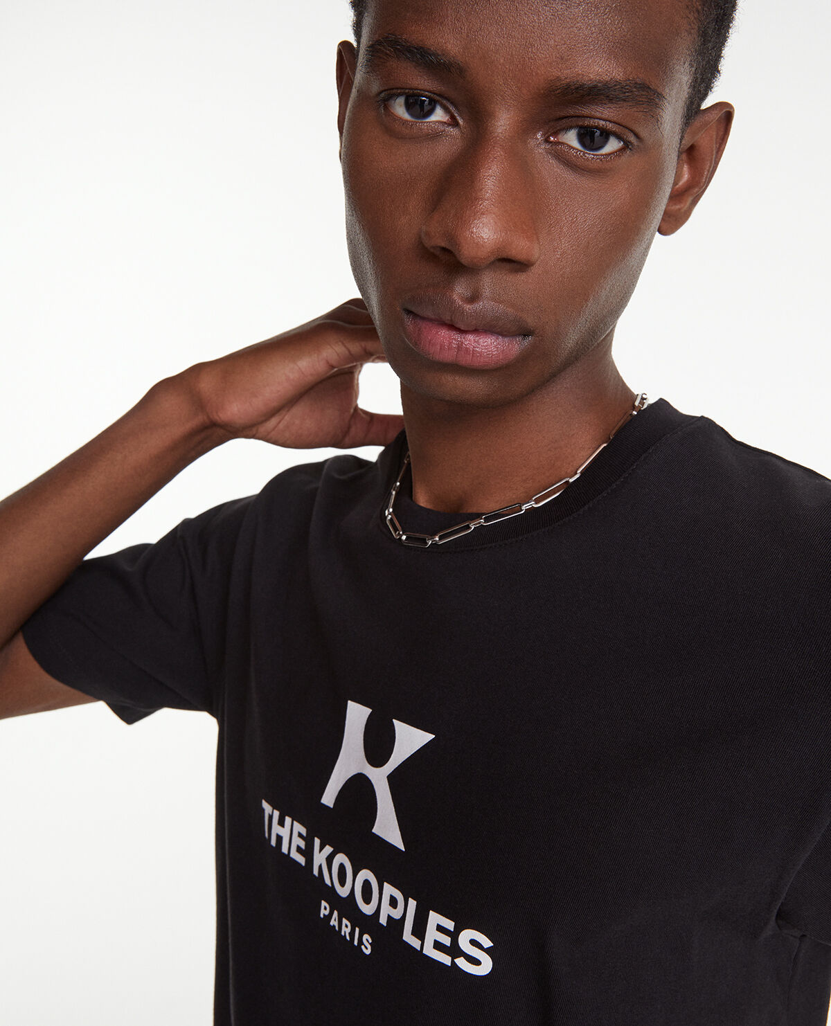 Black cotton T shirt with monogram logo The Kooples