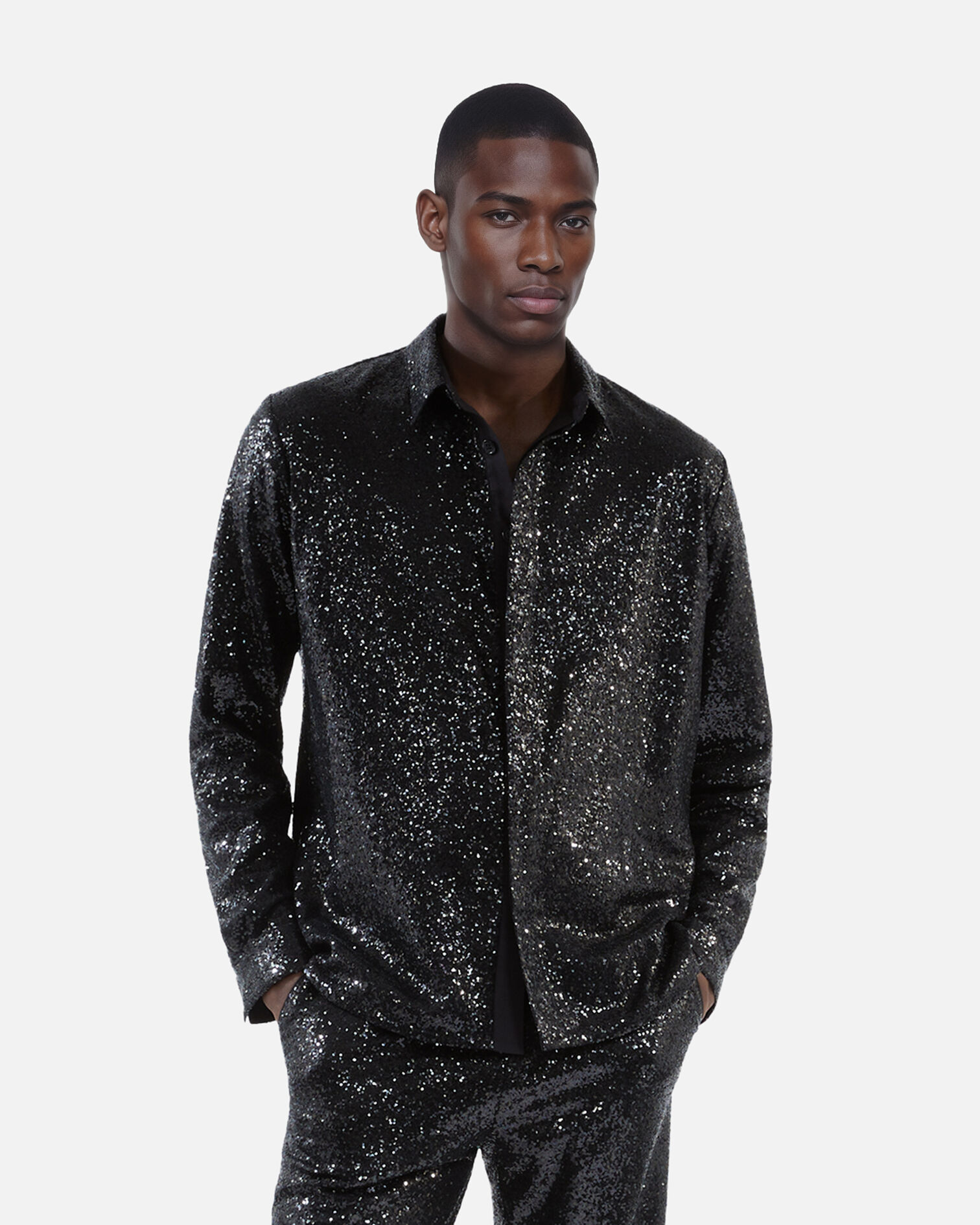 Black sequined shirt, BLACK, hi-res image number null