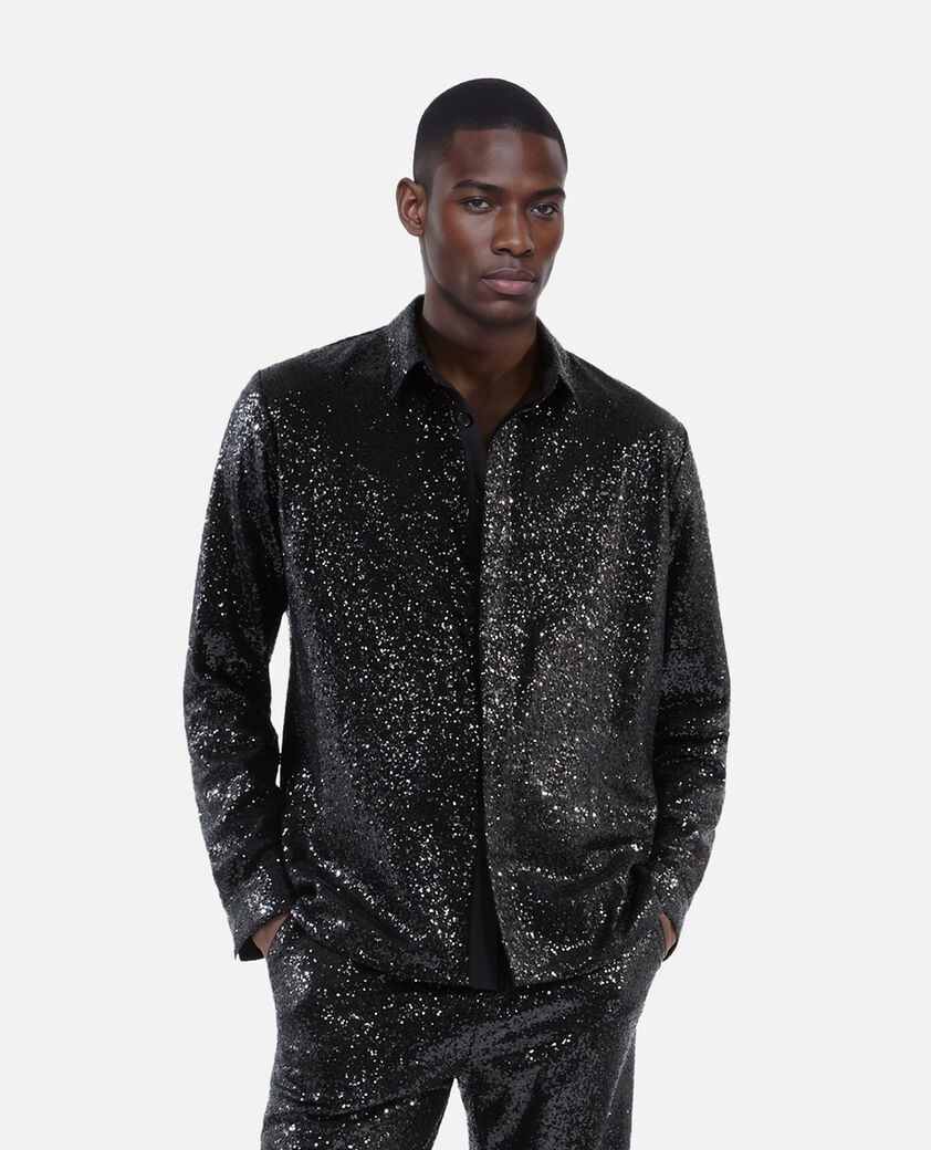 The Kooples HERREN BLACK schwarzes paillettenhemd