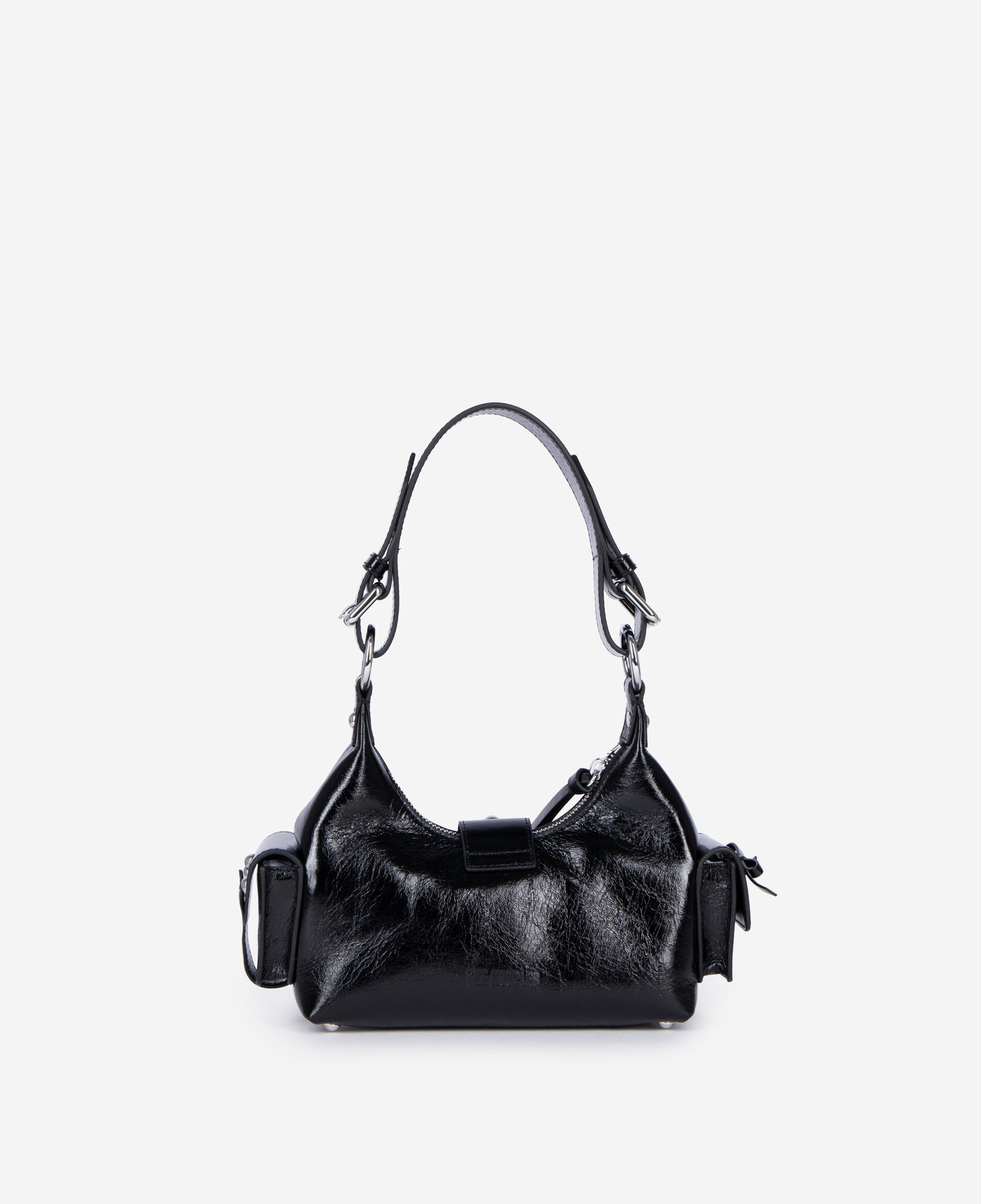 The Kooples WOMEN BLACK amelia small bag in black cracked leather with studs