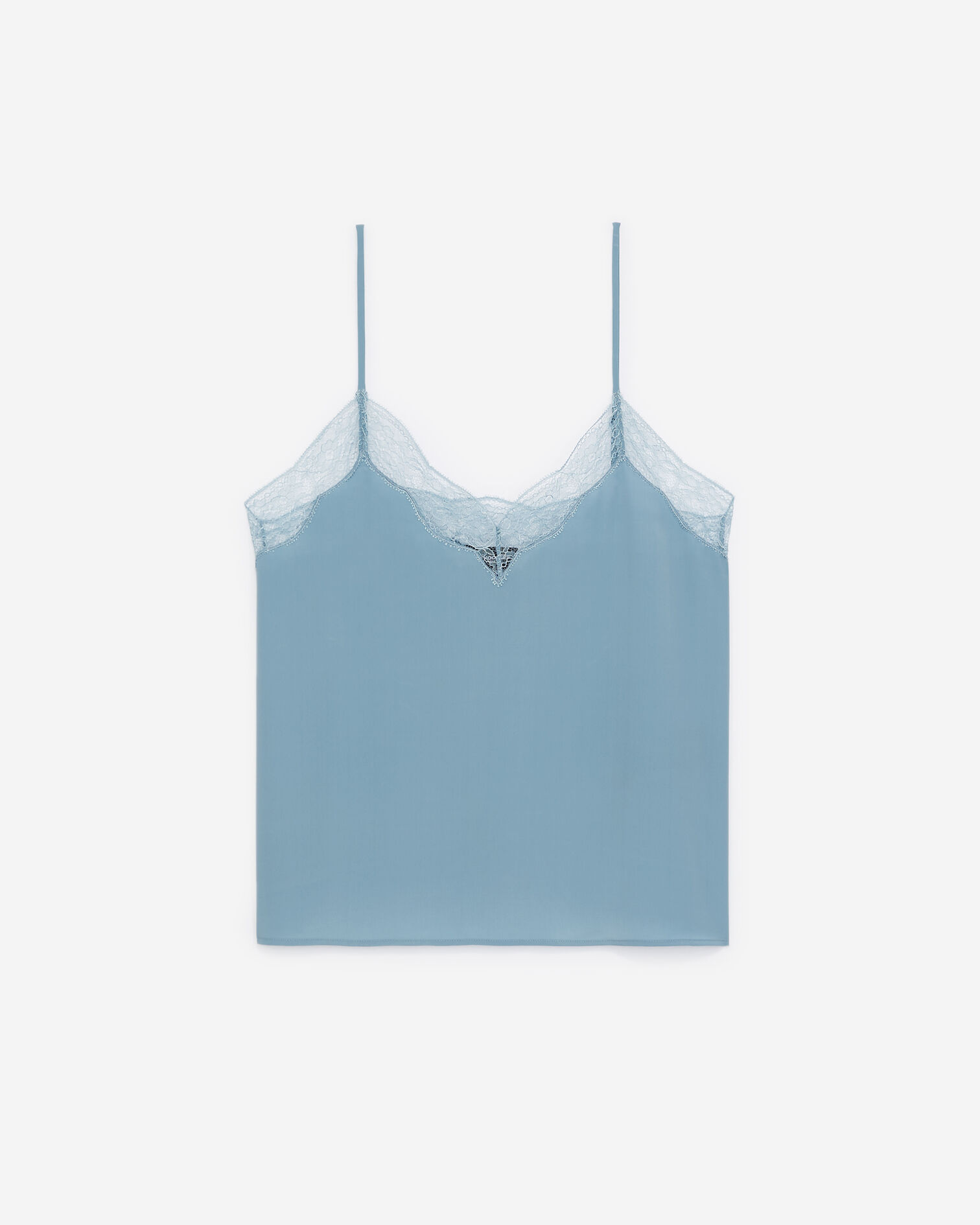 Blue silk camisole with lace detail, BLUE, hi-res image number null