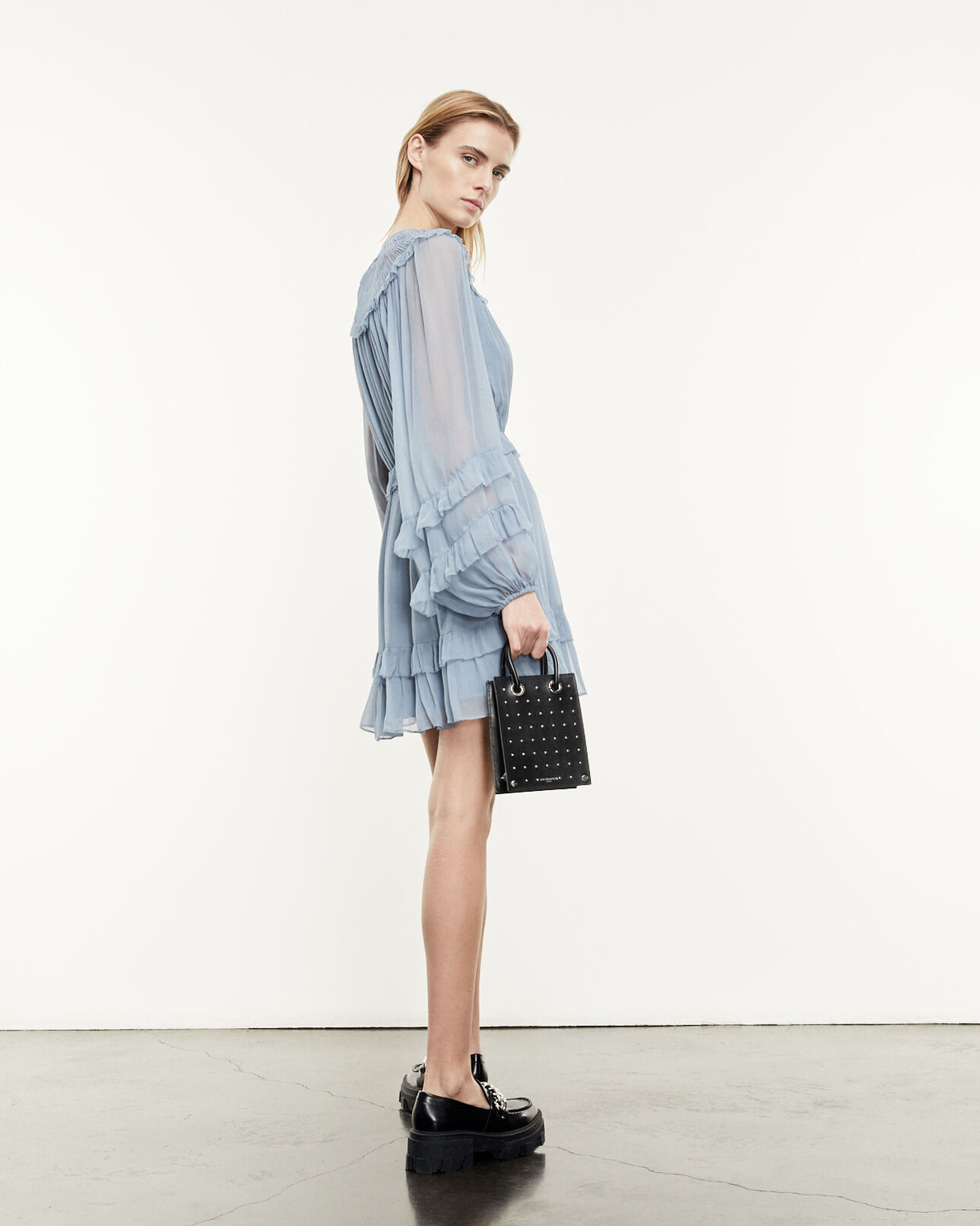 The Kooples WOMEN BLUE short sky blue dress with floaty frills