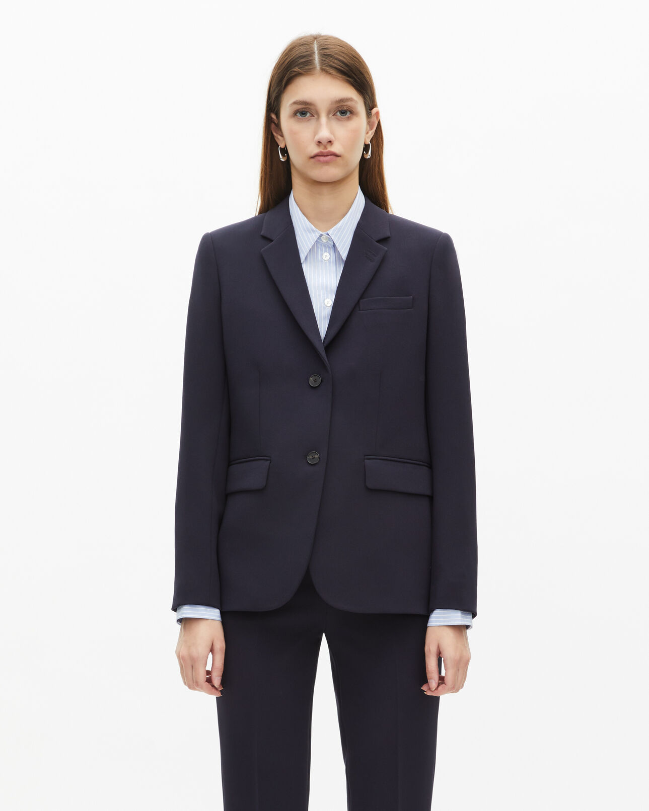 The Kooples F DARK NAVY navy blue structured crepe tailored jacket 