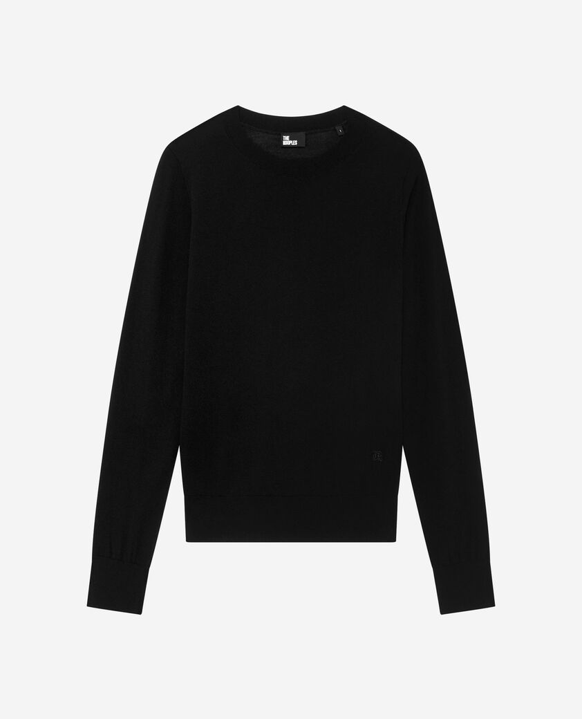 The Kooples WOMEN BLACK black merino wool round-neck sweater
