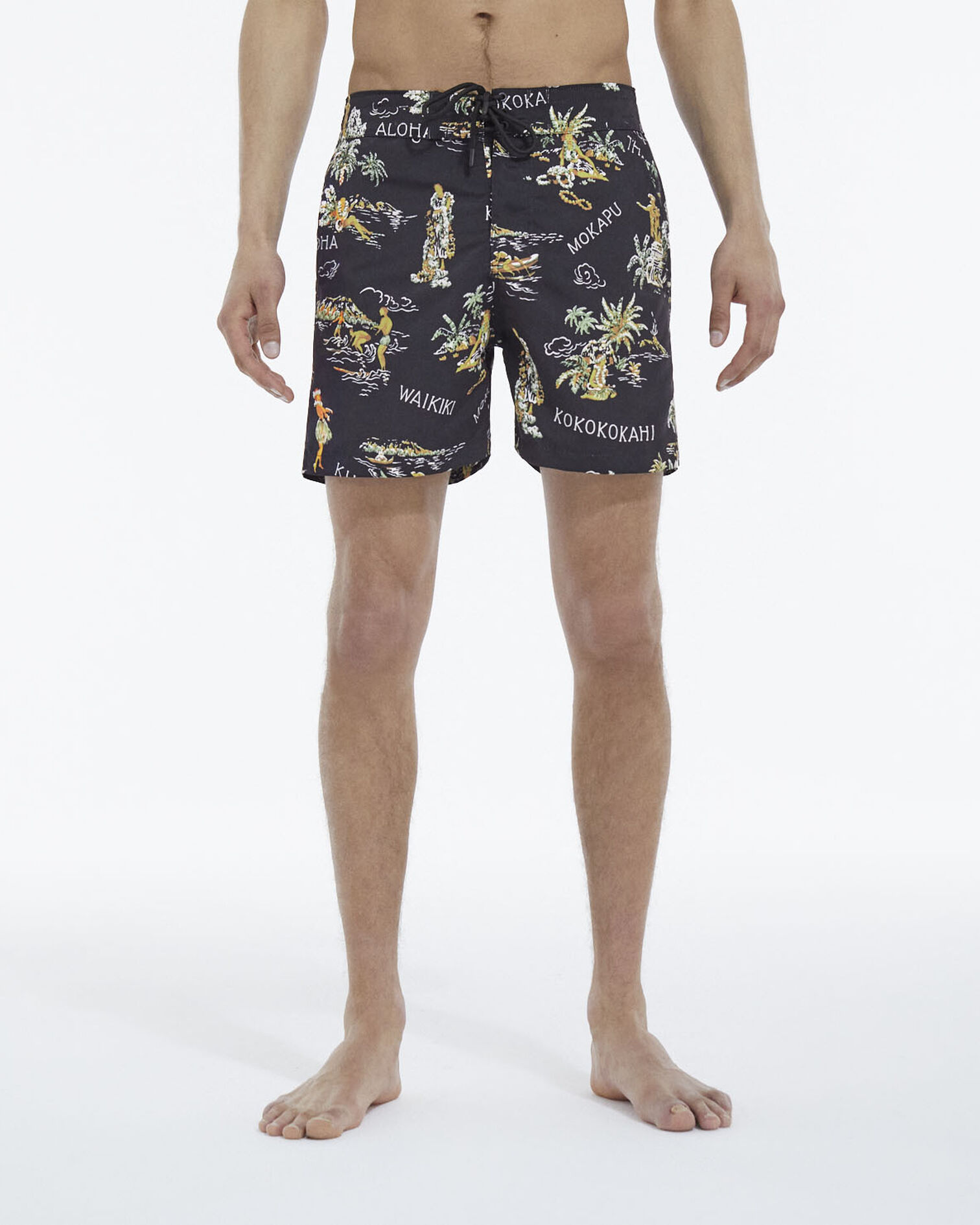 Schwarze Badehose mit Hawaii-Print, BLACK, hi-res image number null