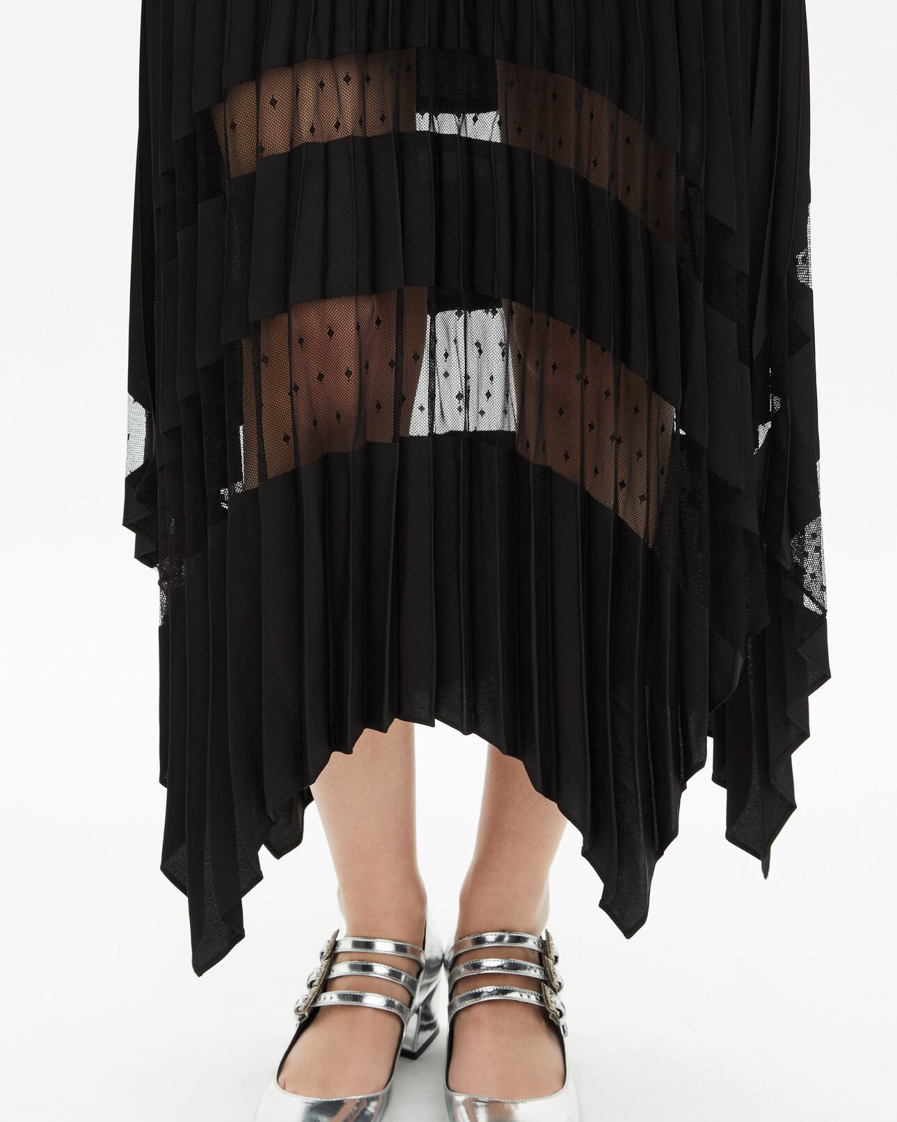 The Kooples WOMEN BLACK long pleated skirt with black lace