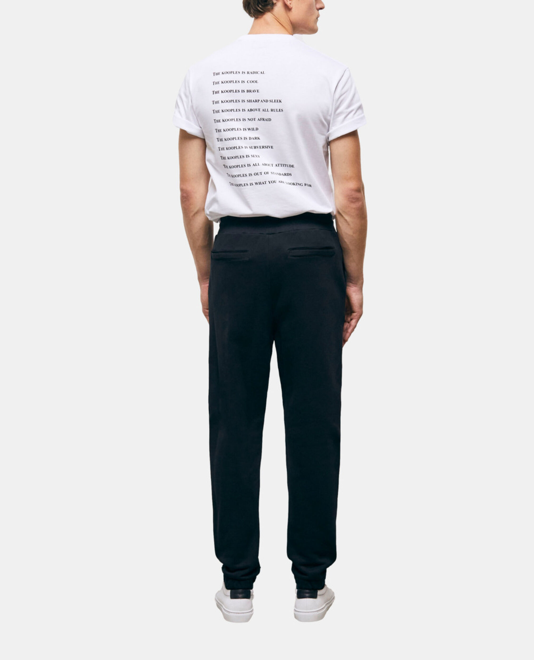 Black joggers with What is print, BLACK, hi-res image number null