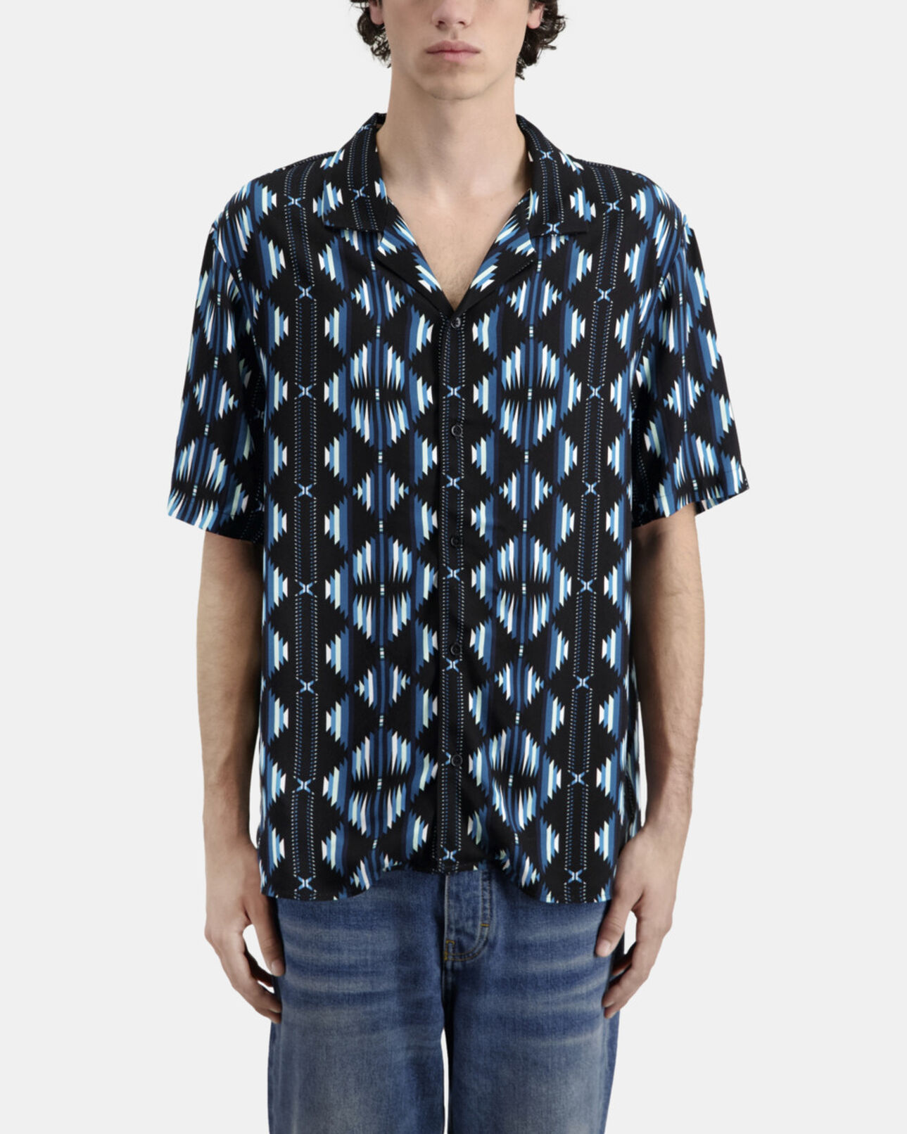 The Kooples HERREN BLACK / GREEN kurzärmeliges hemd mit print