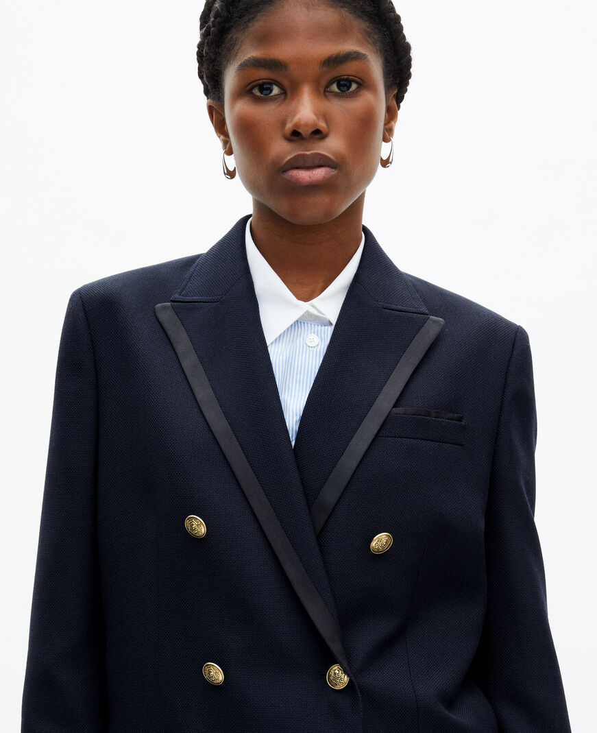 The Kooples WOMEN DARK NAVY navy blue wool-blend suit jacket