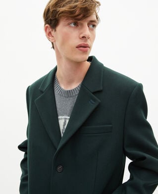 The Kooples MEN BOTTLE GREEN dark green wool coat with leather lapel collar