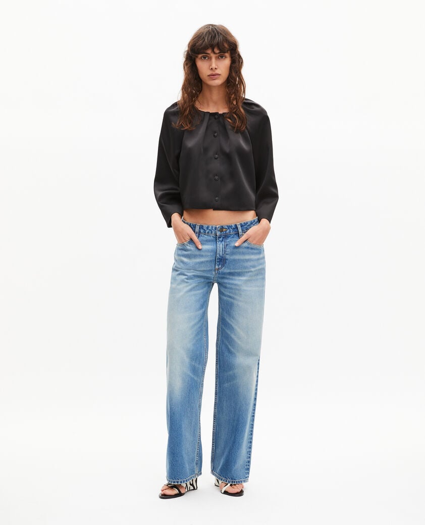 The Kooples WOMEN BLACK short cape-effect jacket in black satin