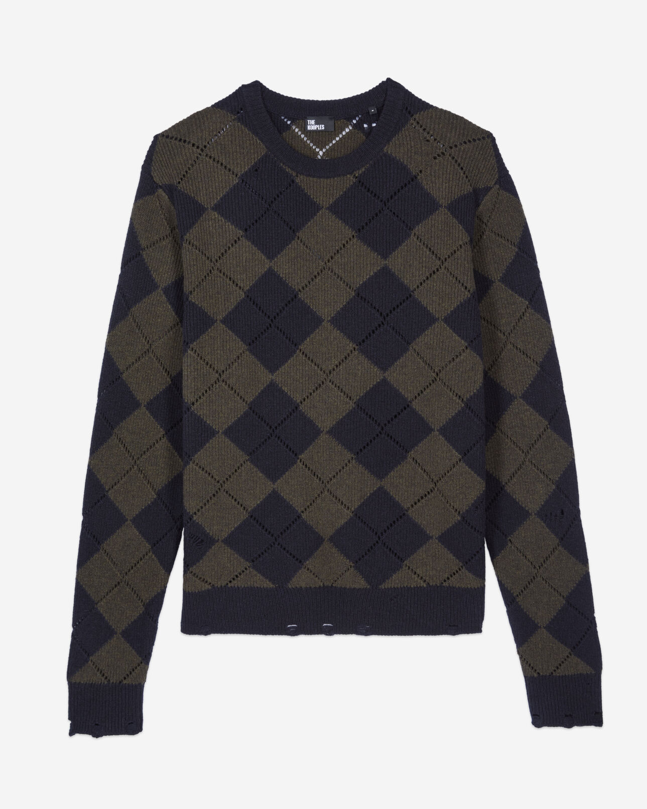 The Kooples HOMME GREEN NAVY pull à losanges noir et kaki