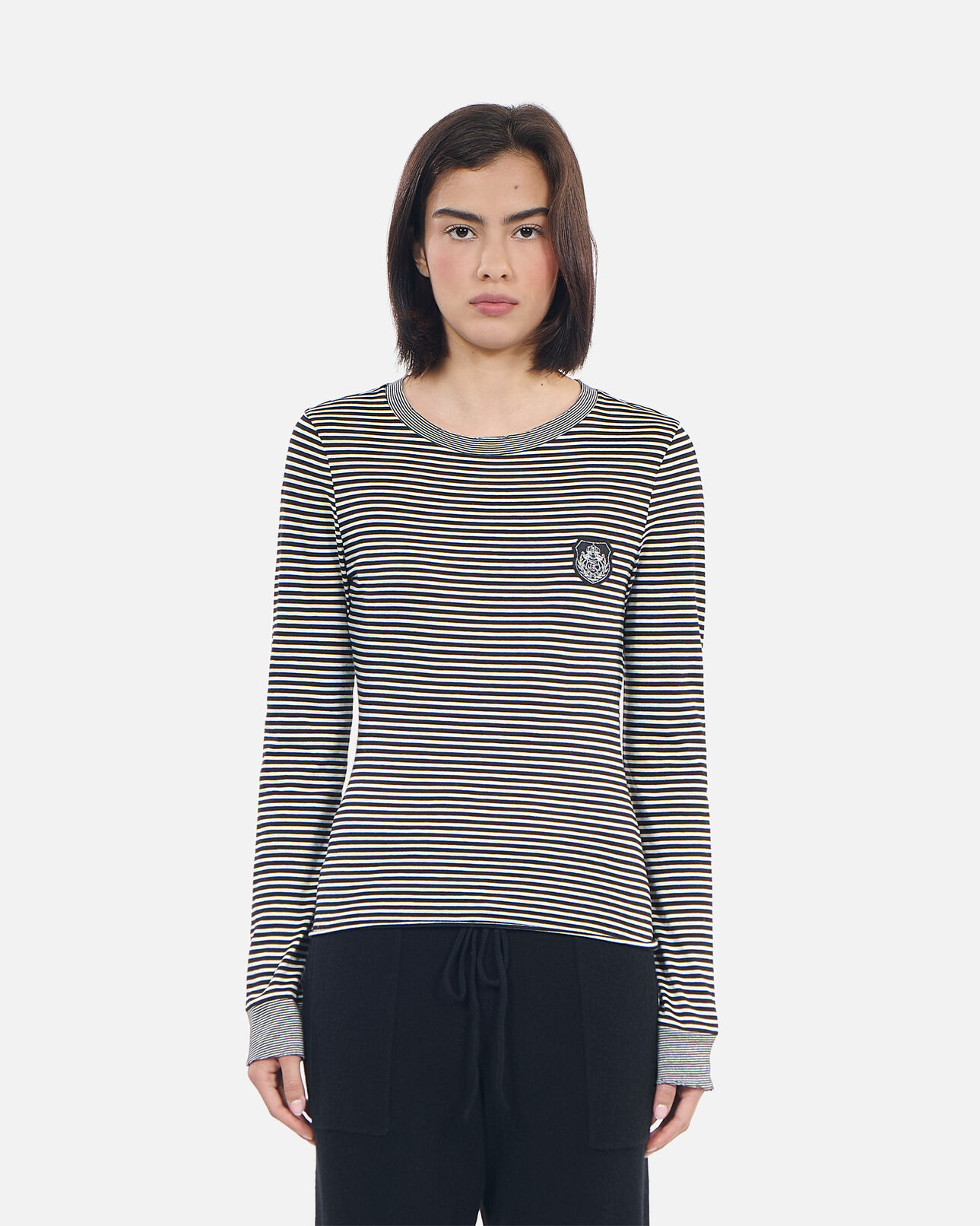 The Kooples WOMEN BLACK / WHITE long-sleeved striped t-shirt