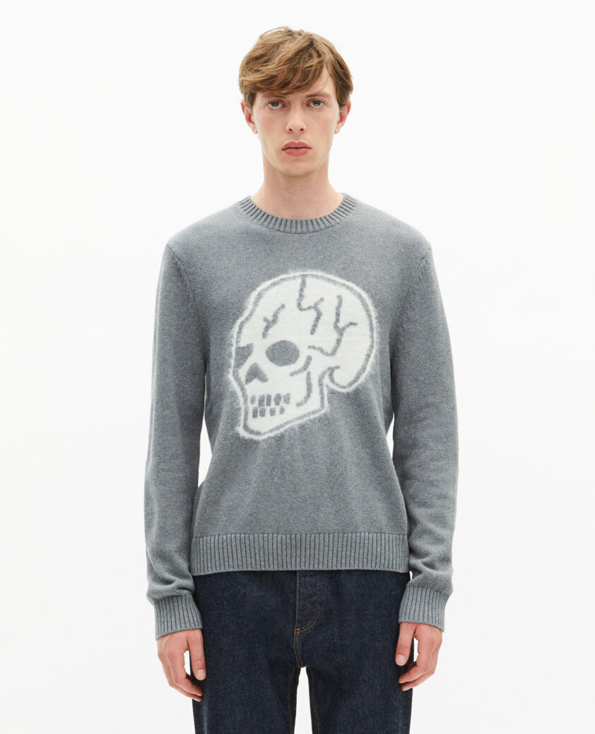 The Kooples HERREN DARK GREY MELANGE hellgrauer totenkopf-pullover