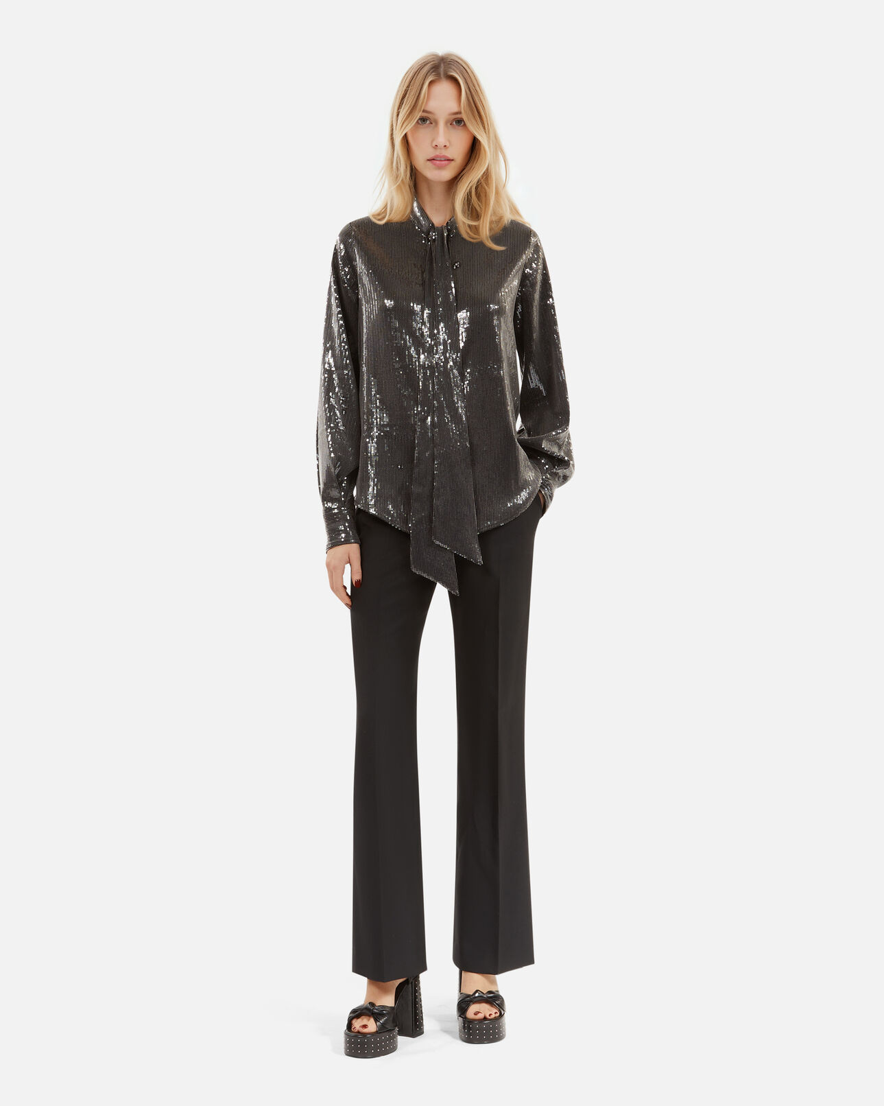 The Kooples DAMEN GREY graues paillettenhemd