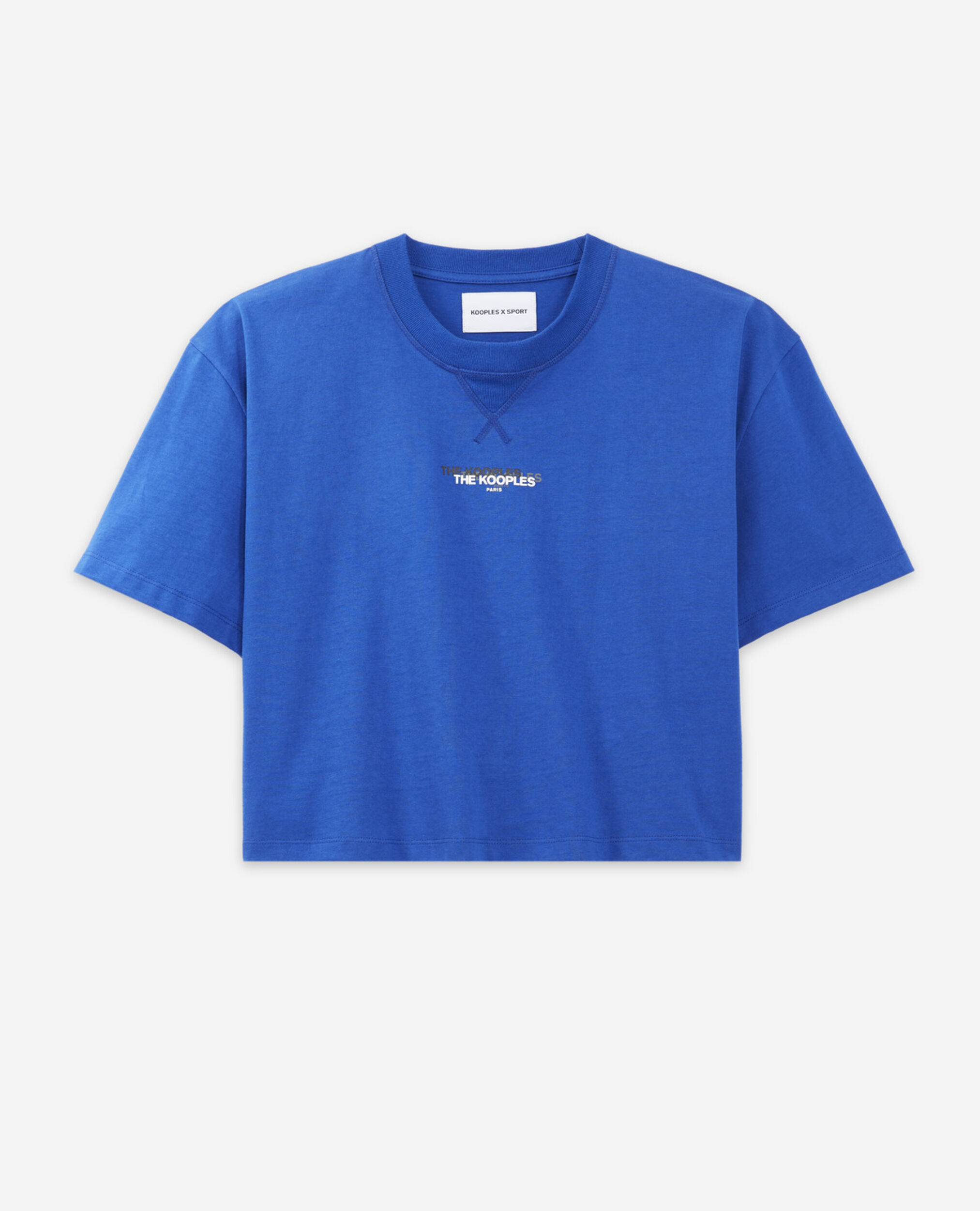 T-shirt logo bleu vif coton, BLUE, hi-res image number null