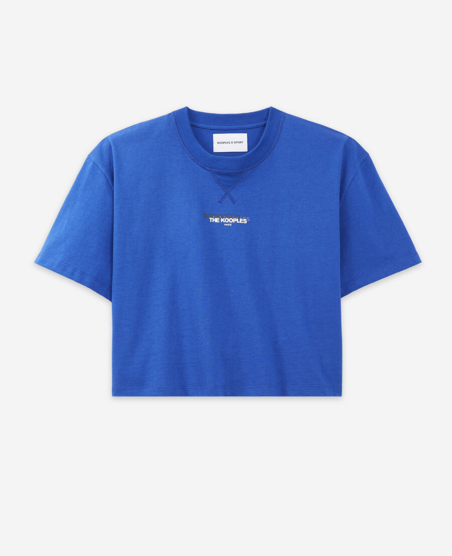t-shirt logo bleu vif coton