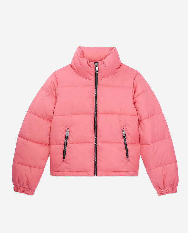 pink puffer jacket