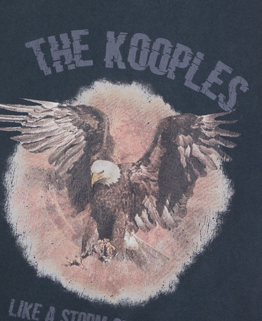 The Kooples H BLACK WASHED black t-shirt with serigraphy